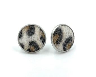 Hypoallergenic Leopard Print Faux Leather Studs - Stainless Steel Stud Earrings - Cheetah Pattern - Fun Gift for Her - Vegan - Non Rust