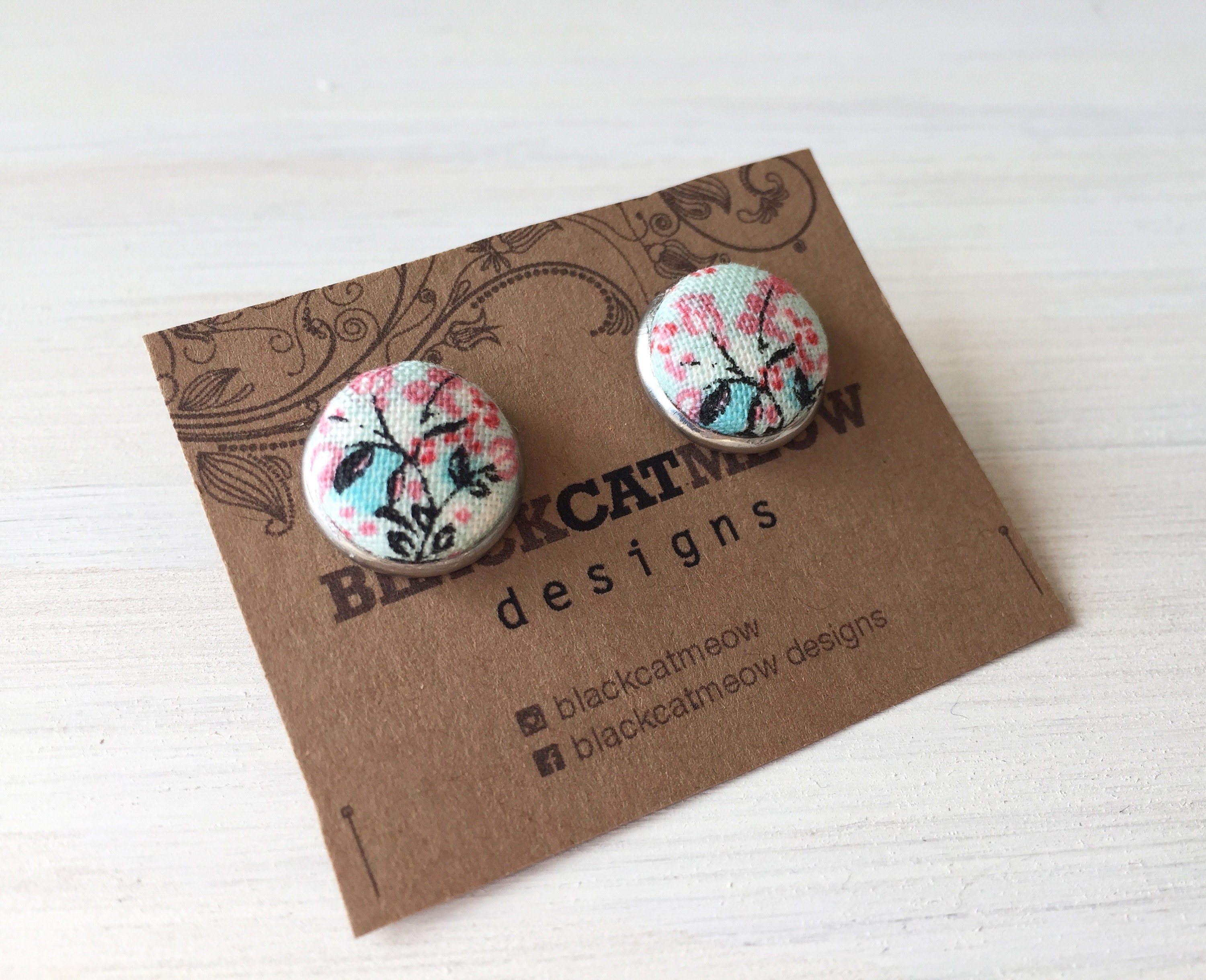 Floral Fabric Stud Earrings Surgical Stainless Steel Studs Etsy