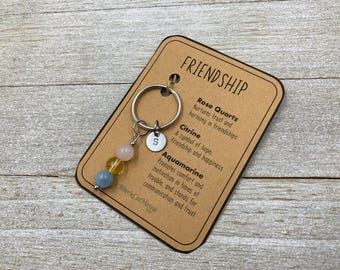 Chaveiro de cristal personalizado, Amizade, Chaveiro com pedra preciosa natural, Pingente com inicial para carro, Acessórios para bolsa, Presente significativo, Tranquilidade, Presente para melhor amiga