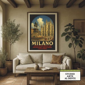 Poster di viaggio di Milano Italia - Stampa d'arte vintage del Duomo - Decorazione murale di architettura retrò di Milano, Studio Arte Al Dente