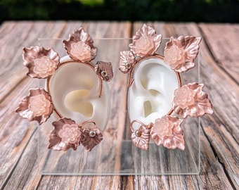 Warm Rose Garden Ear Cuffs - Copper Wire