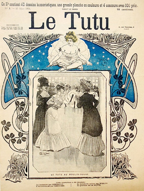 1901 - Rare Illustration Art Nouveau/Moulin Rouge French Cancan Mode 1900 Gerbault Couverture de La 