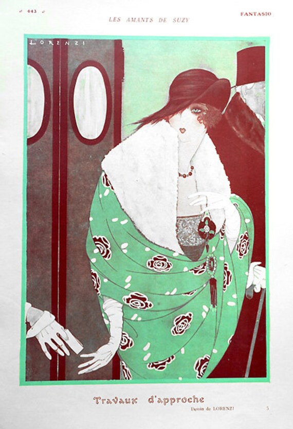 Illustration Ancienne Art Deco - Les Amants de Suzy 1918