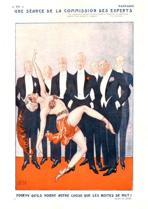 Vintage French Illustration Print - Cabaret Dancer/Paris Night Roaring 20S Club House Une Séance de 