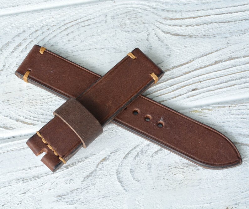 Brown genuine leather replacement watch strap handmade available for custom order image 4