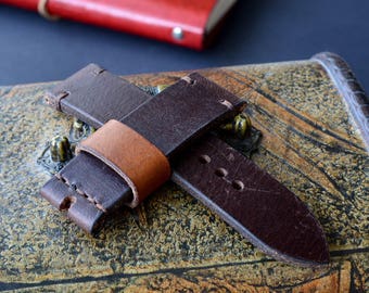 24mm / 24mm solid vintage genuine leather brown wristwatch replacement watch strap