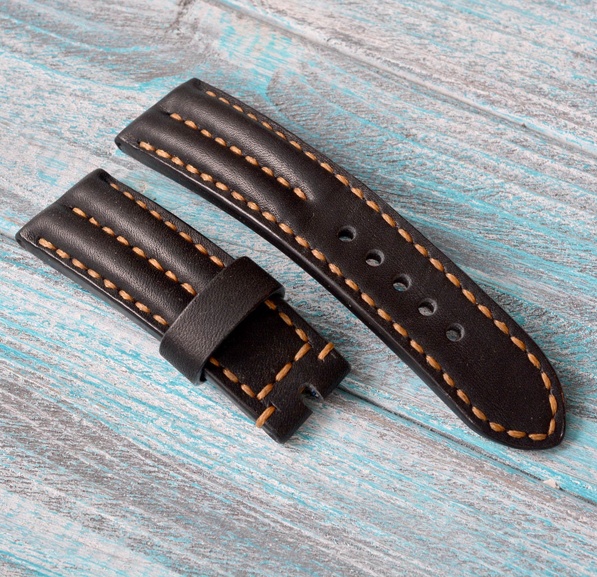 Heavy leather black watch strap handmade for custom order. Etsy