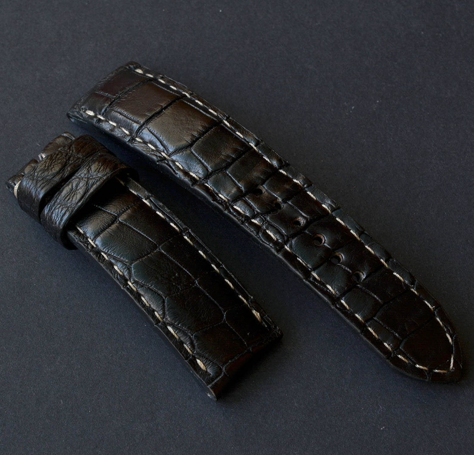 Black leather alligator watch strap 22 mm lugs and 20 mm on Etsy