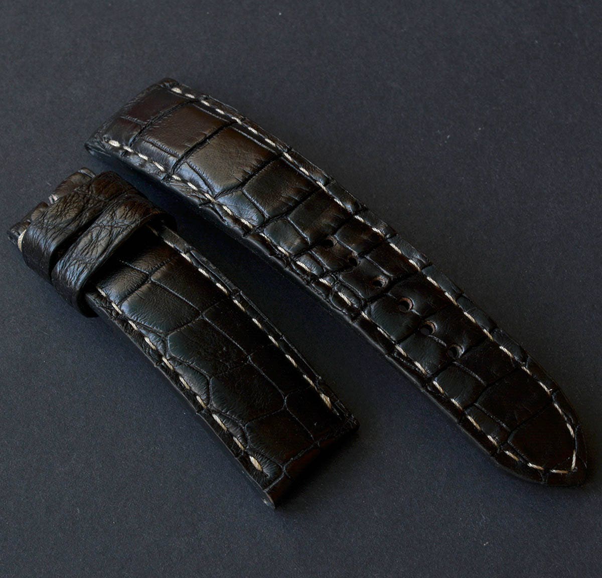 Black Leather Alligator Watch Strap 22 Mm Lugs and 20 Mm on Etsy UK