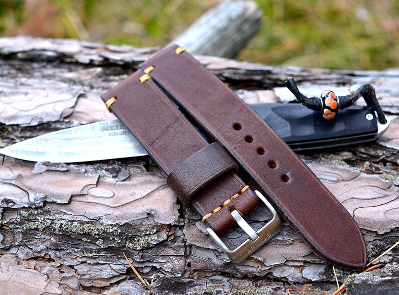 Brown genuine leather replacement watch strap handmade available for custom order image 3