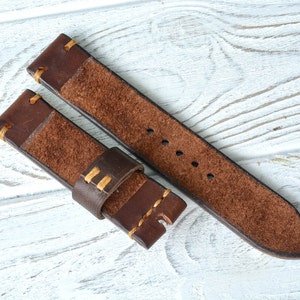 Brown genuine leather replacement watch strap handmade available for custom order image 6