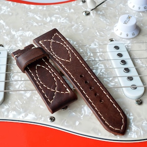 Leather watch strap brown color 24 mm\20 mm military style made of vintage USSR army officer&#39;s belt.