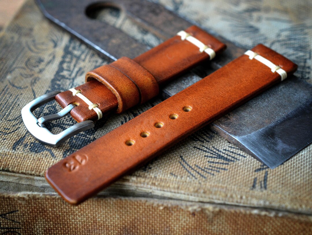 22 Mm / 20 Mm Orange Leather Watch Strap Vintage Style for Etsy