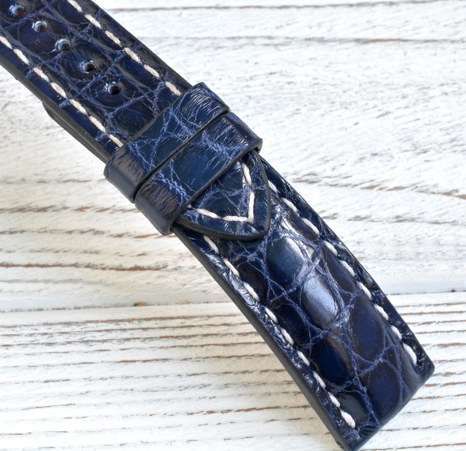 Blue Leather Alligator Watch Strap 22 Mm Lugs and 20 Mm on Etsy
