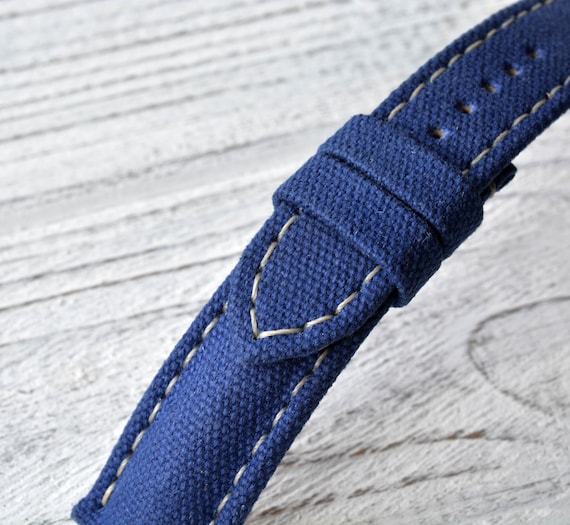 Handmade Navy Cotton Canvas Watch Strap, Custom Sizes