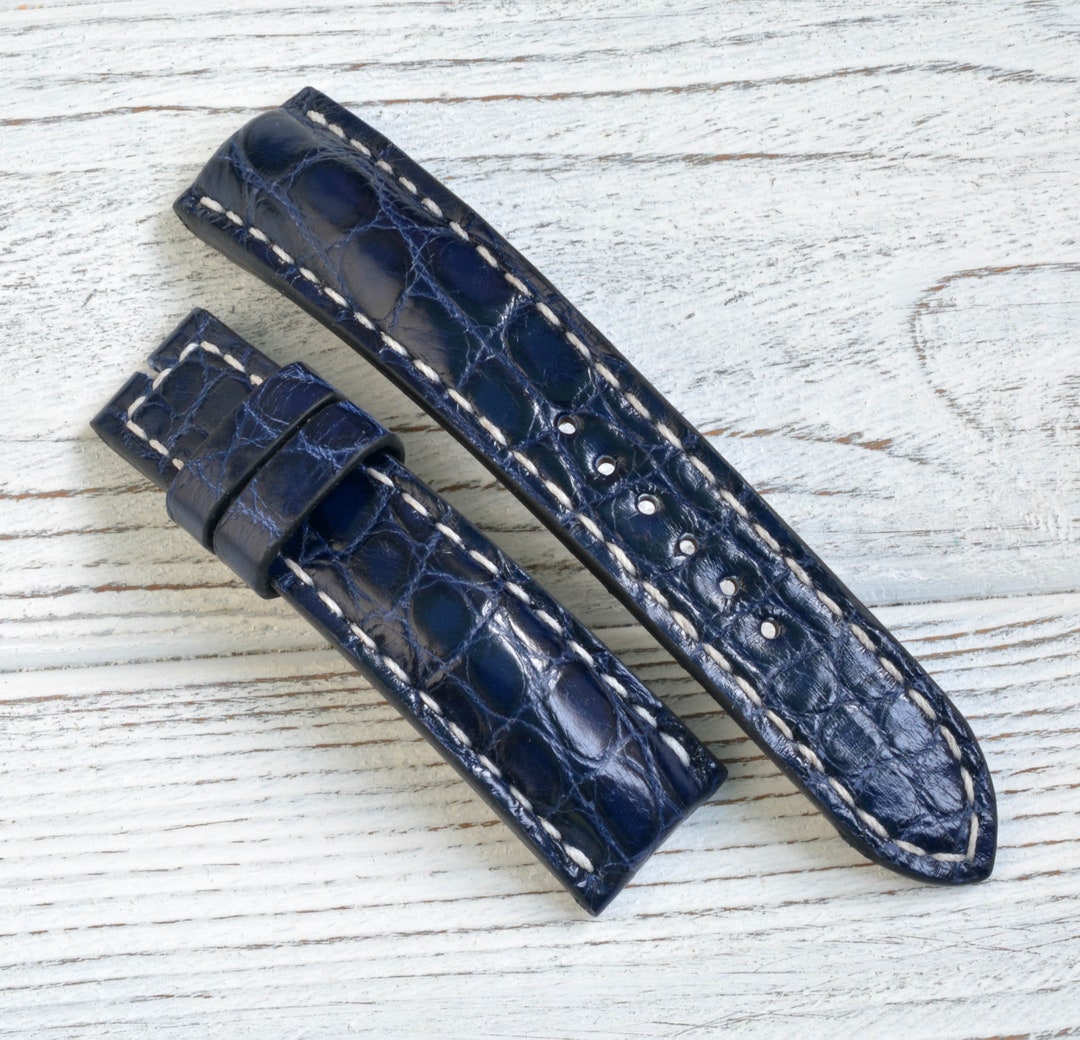 Blue Leather Alligator Watch Strap 22 Mm Lugs and 20 Mm on Etsy