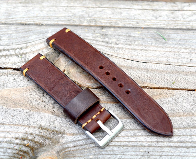 Brown genuine leather replacement watch strap handmade available for custom order image 1