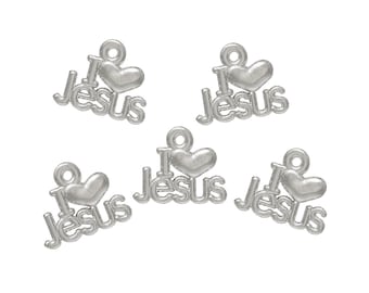 10pc or 20pc Pkgs Bulk I Love Jesus  Bulk Positive Message Charms - Bulk Charms - Bulk Message Charms - Bulk Christian Charms (SP20867)