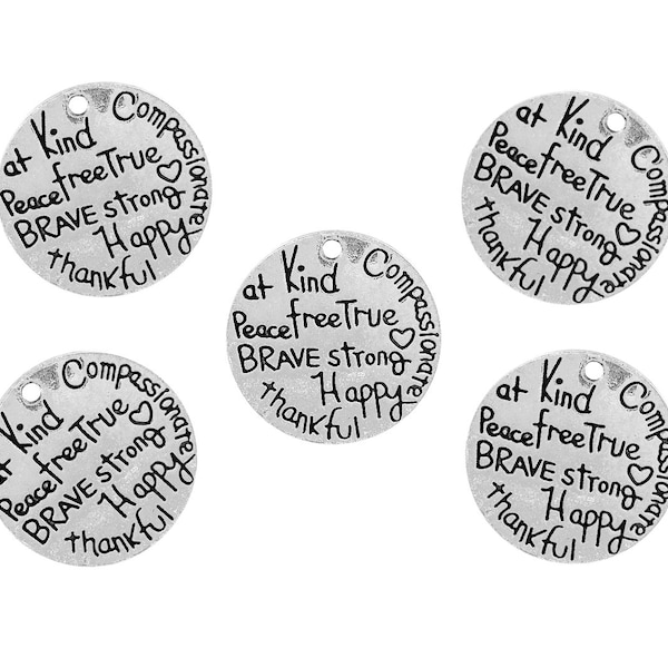 Silver Positive Message Charms, Inspirational Charms, 25mm Dia, (SP65834)