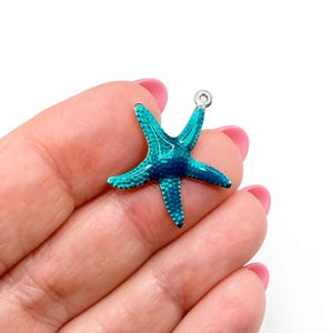 Blue Enamel Starfish Charms, Stainless Steel, Tropical Beach Charms, 22x20mm, (SP0154315)