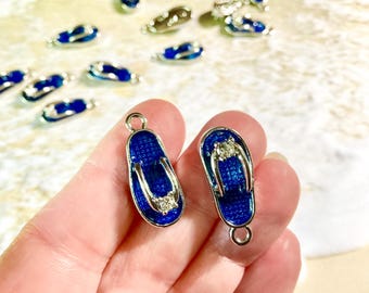 Blue Sandal Charm, Tropical Beach Flip-flop, Metal and Enamel Vacation Charms, 23x10mm, (SP03551)