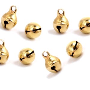 100 Tiny Jingle Bell Charms, 9x6mm, Gold Plated Christmas Charms, (SP0093807)