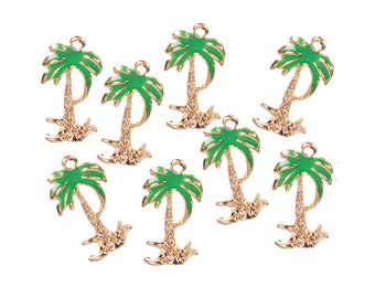 Gold and Enamel Palm Tree Charms: Tropical Jewelry Findings (17x9mm), SP0094319