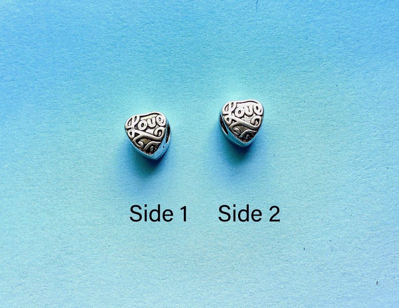 Silver Heart Charm Beads - Large Hole Beads - Metal European Beads - Bulk Love Beads - Bulk Clearance Beads - Bulk Heart Beads (SP12444) image 2