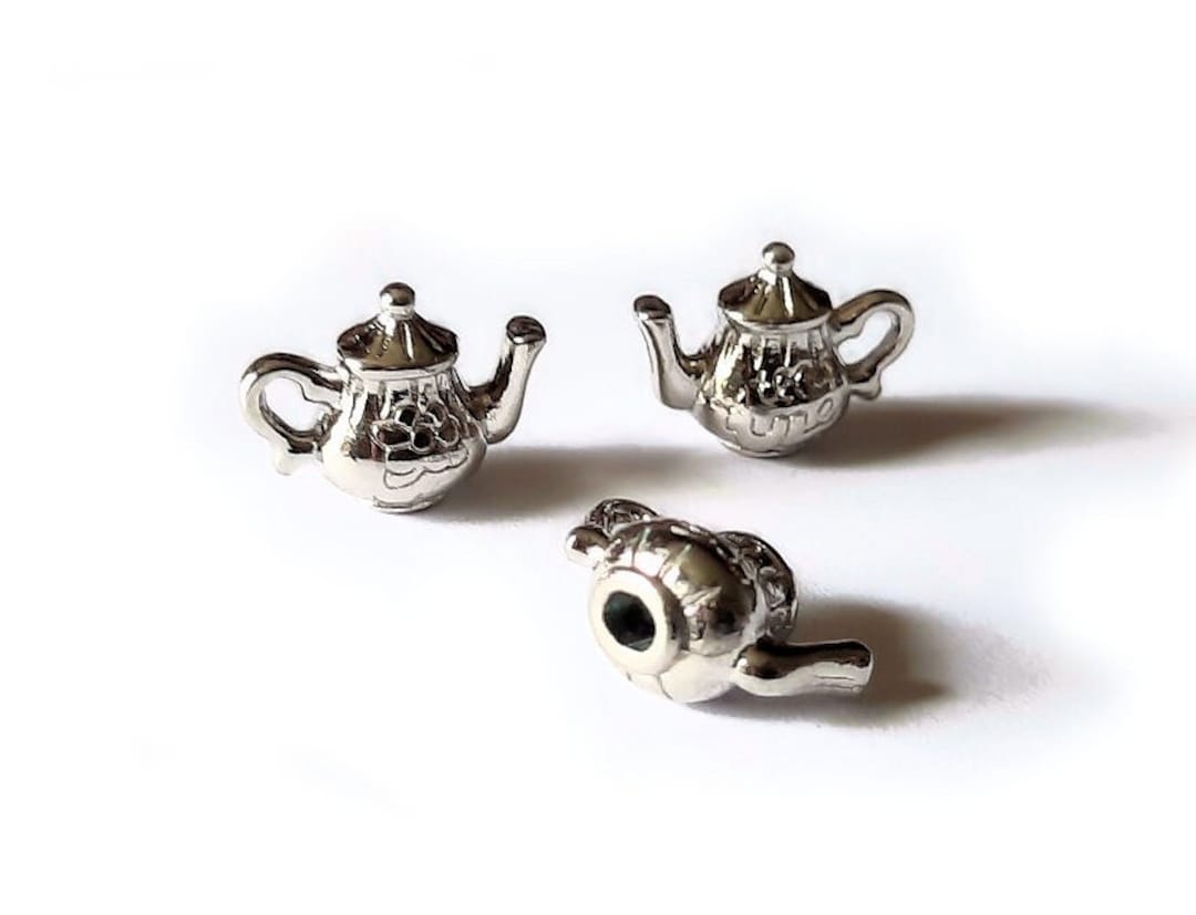2pc or 4pc Pkgs Bulk Teapot Charms Bulk Silver Coffee Pot Charms Small