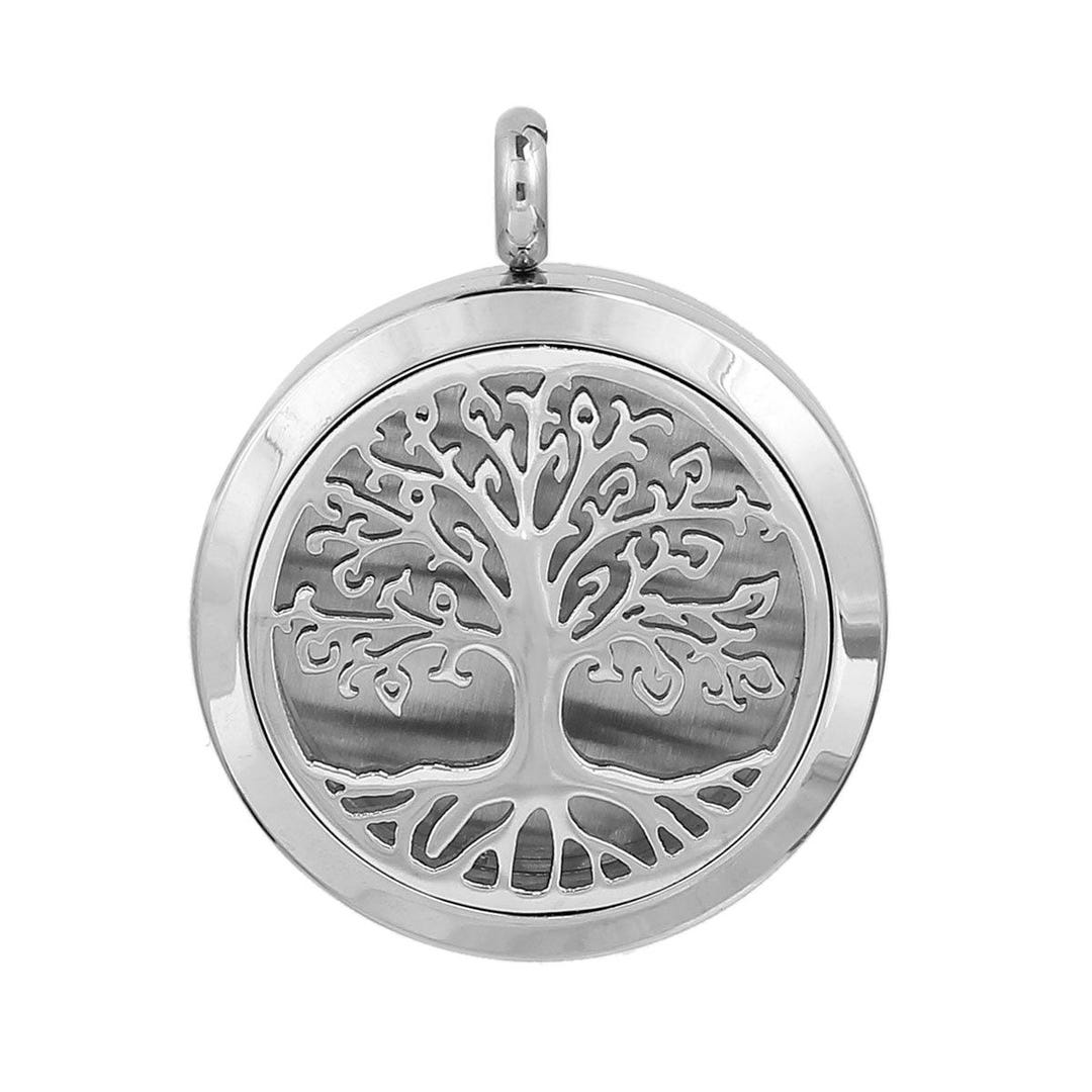 Tree of Life Stainless Steel Diffuser Locket, Five Pads, Magnetic ...