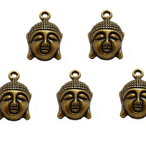 5pc Pkgs Buddha Head Charms - Buddha Head Pendant - Bulk Buddha Charms - Bulk Zen Charms - Meditation Charms (SP14443)