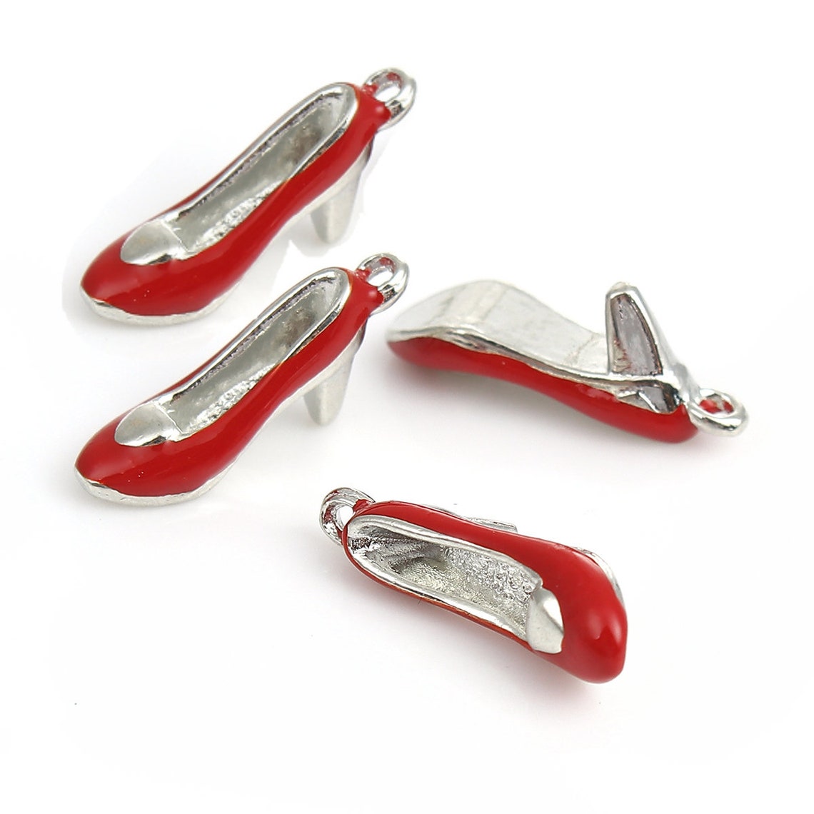 10pc Pkgs Ruby Red High Heeled Shoe Charms Silver Toned Red Etsy