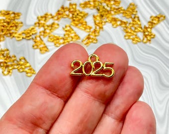 Gold 2025 Charms, Year Charms, Number Charms, 9x16.5mm (SP1900605G)