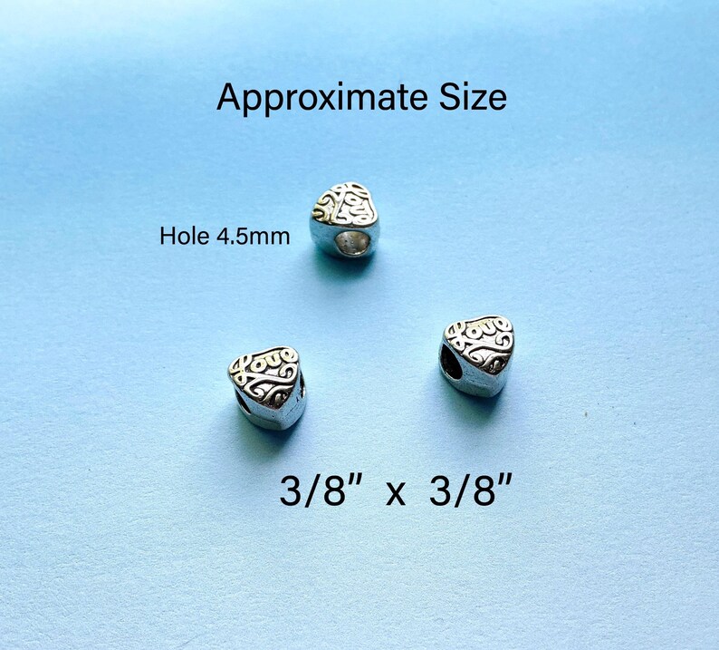 Silver Heart Charm Beads - Large Hole Beads - Metal European Beads - Bulk Love Beads - Bulk Clearance Beads - Bulk Heart Beads (SP12444) image 4