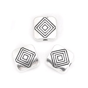 Silver Metal Spacer Beads - Rectangle Beads - Silver Beads - Bulk Silver Spacer Beads - Square Design Metal Bead (SP0125699)