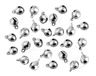 Tiny Jingle Bell Charms, Silver Toned Brass, 9x6mm, 100-piece package, (SP0098584)