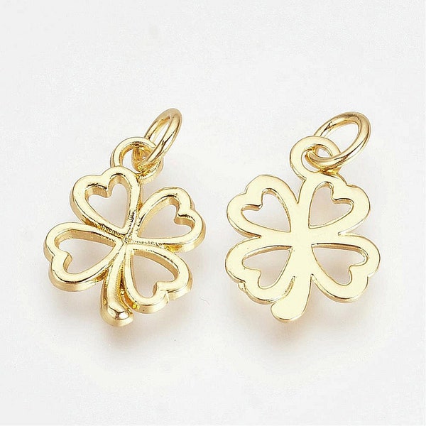 5pc or 10pc Pkgs Golden Shamrock Charms with attached jump ring - Bulk Irish Charms - Clover Charms - Shamrock Charms (SPQ34211G)