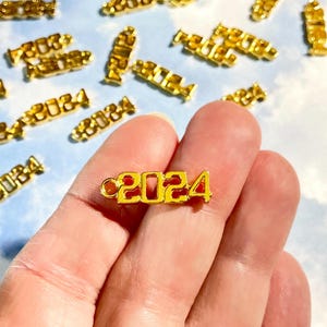 50pc pkg 2024 Charms Gold Color - Bulk &quot;2024&quot; Charms - Vertical - Clearance Gold 2024 Year Charms - Gold Number Charms - (SP0256885)
