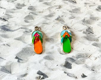 Flipflop Charms, Small Gold Plated and Multicolored Enamel Beach Sandal Charms, 19x8mm, (SP950861G, SP950864O)