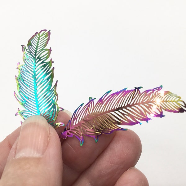 2pc or 5pc Pkgs Feather Charms - Very Thin Multicolored Delicate Filigree Stamping - Thin Lightweight Charms - Earring Charms (SP0256312)