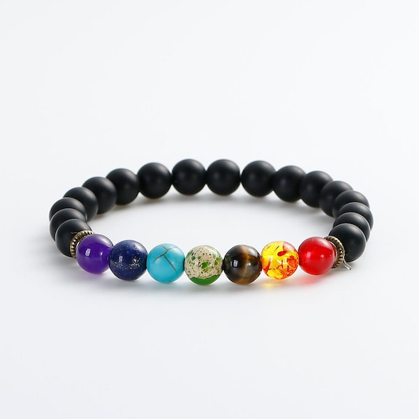 Natural Lava Beaded Bracelet - Meditation Bracelet - Chakra Bracelet - Lava Bracelet - Yoga Chakra Jewelry - Mala Bracelet (SP0080776)