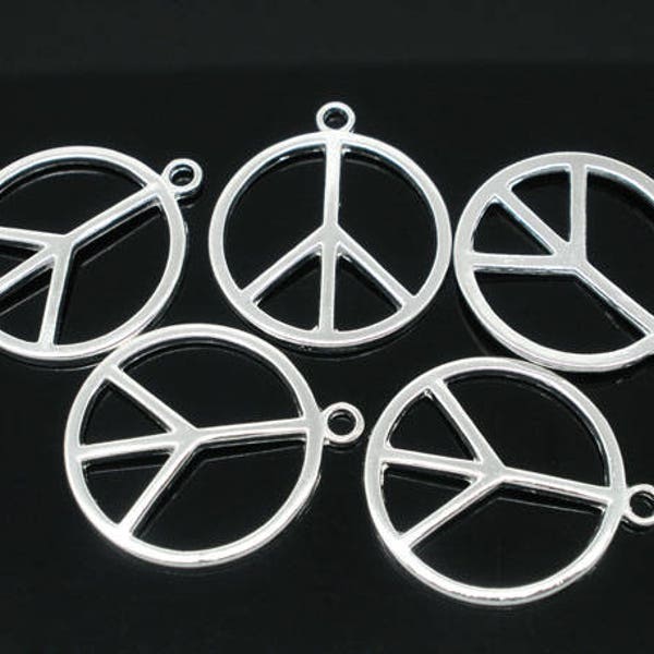 5pc Pkgs Silver Plated Peace Sign Charms - Peace Charms - Bulk Symbol Charms - Bulk Peace Sign Charms (SP01354)