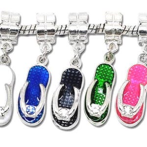 Enamel Flip Flop Sandal Charm With Large Hole Bead - Tropical Jewelry Findings - Tropical Charms - Beach Beads (SP09654)