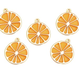 5pc Pkgs Orange Charms - Gold Plated & Enamel Tropical Fruit Charms - Bulk Citrus Charms - Bulk Fruit Charms (SP0200681)