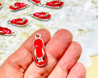 Pink Flip-Flop Sandal Charms, Tropical Metal and Enamel Beach Charms, 23x10mm, (SP09464)