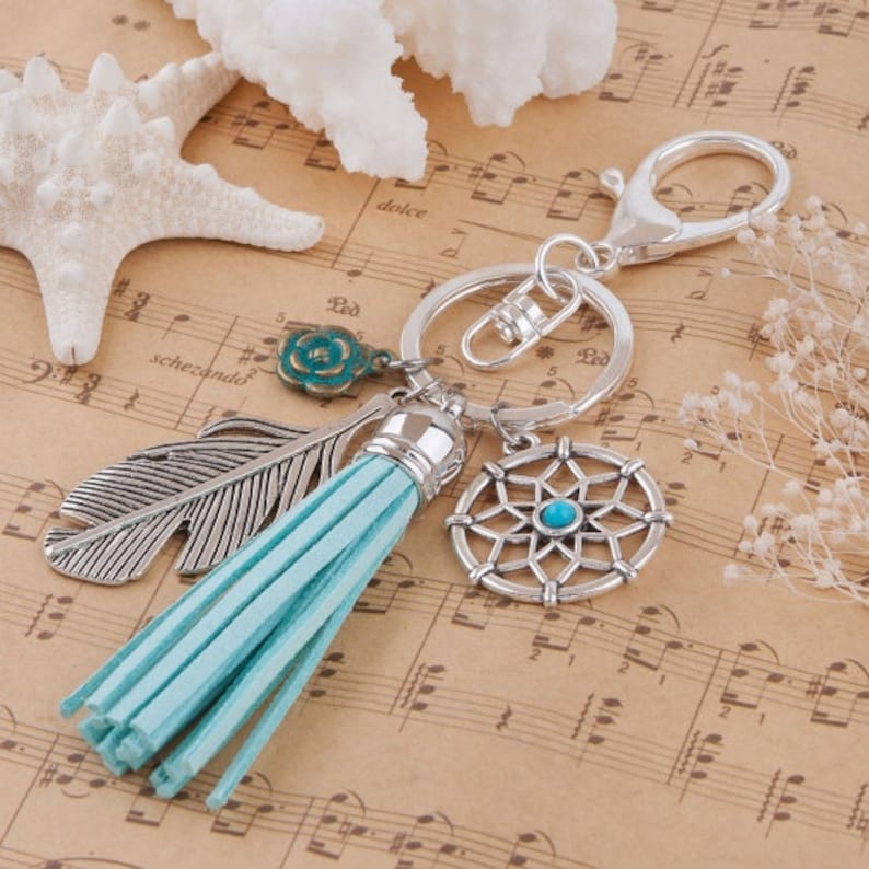 Keychain and Key Ring With Silver Plated Dreamcatcher Flower - Etsy