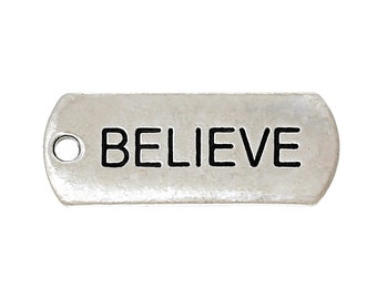 Silver BELIEVE Charms, Inspirational Message Charms, Motivational Recovery Charms, 21x8mm, (SP43150)