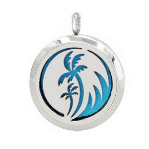 Stainless Steel Essential Oil or Perfume Diffuser Locket with 5 pads & magnetic closure - Oil Diffuser - Palm Tree Wave Pendant (SP0143073)