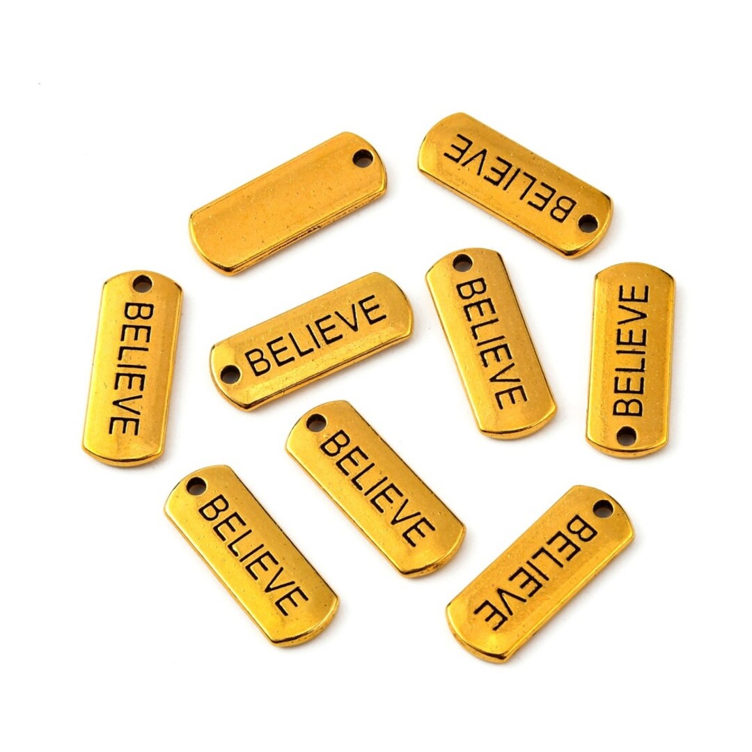BELIEVE Charm Pendants, Antique Gold Positive Message, Motivational ...