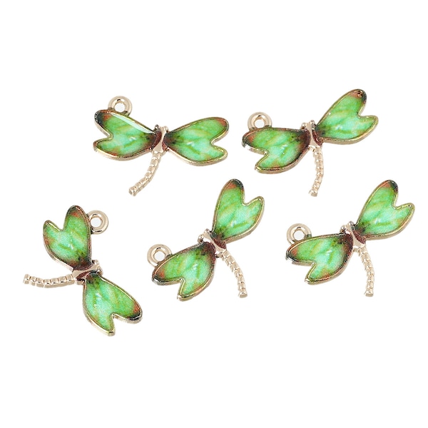5pc Pkgs Dragonfly Charms - Gold Plated Green & Blue Enamel - Bulk Dragonfly Charm - Insect Charms - Bulk Beach Charms - (SP72585)